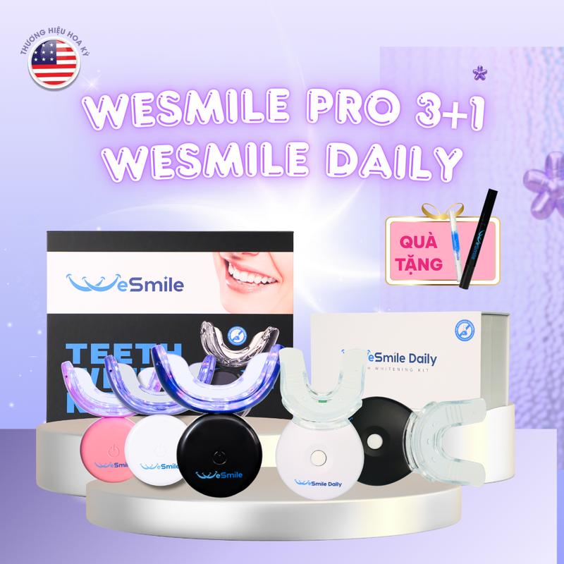 [ WESMILE OFFICIAL ] Kit hỗ trợ trắng răng WESMILE Pro 3+1 chăm sóc răng tại nhà, an toàn hiệu quả, không gây ê buốt, tặng kèm Gel cao cấp, thước đo độ răng, bảo hành 6-12 Tháng (W01)
