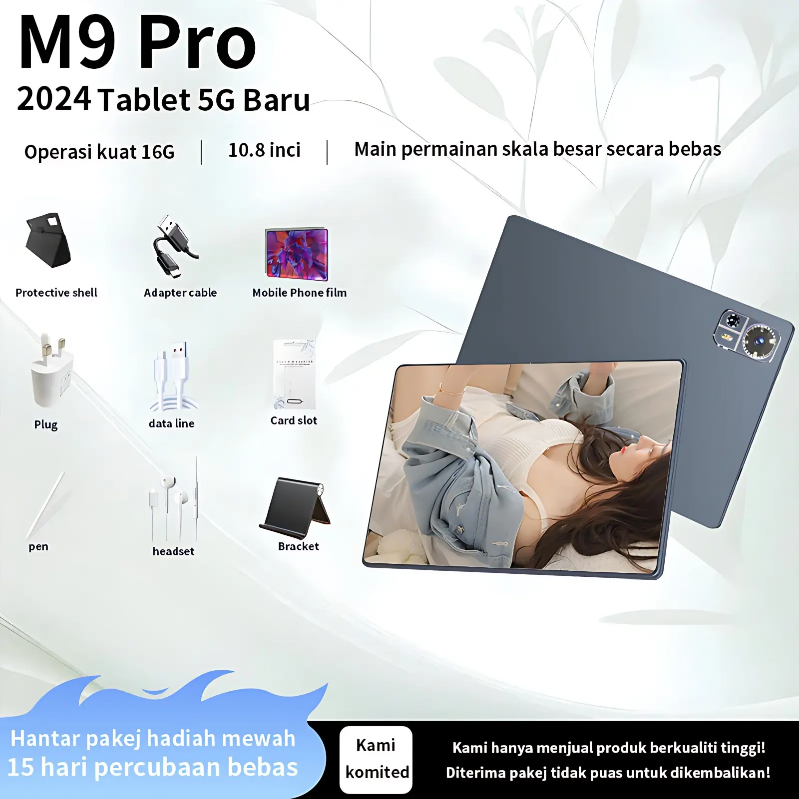 2024 komputer tablet M9 Pro, 16GB RAM+1TB ROM, menyokong rangkaian kad SIM 4G/5G, bermain permainan, menonton video, pelajar mengambil kelas online, komputer tablet pintar   Mic Touch super  tablet