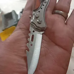 KS Pisau Lipat Outdoor Pegangan Motif Kayu Knife Stainless Pocket Premium