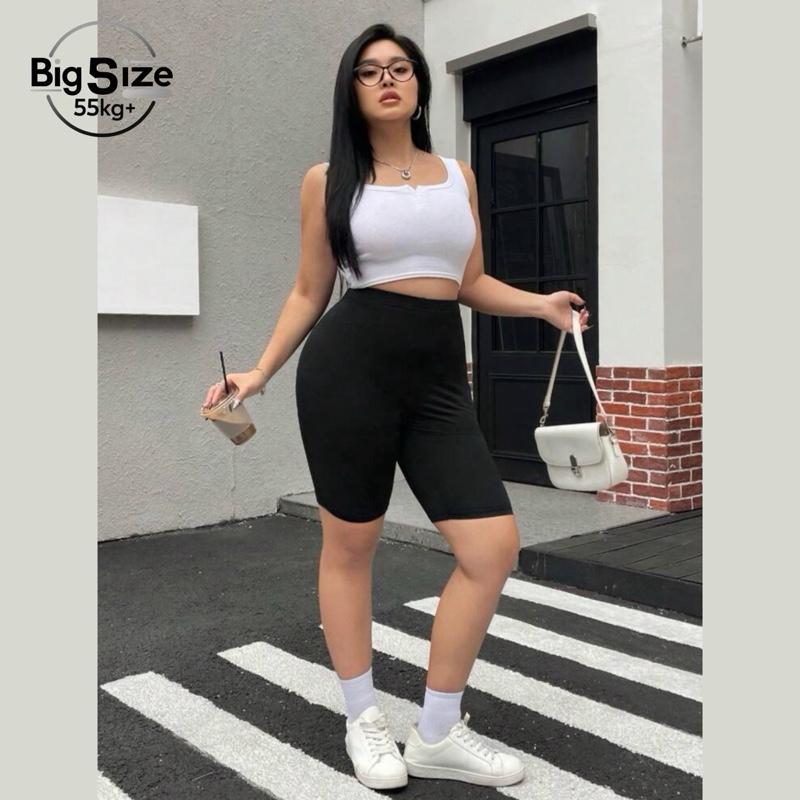 [ BIGSIZE TRÊN 55KG ] QUẦN BIKER/ LEGGING NGẮN MÀU ĐEN CHẤT THUN CO GIÃN 4 CHIỀU bigsize nữ