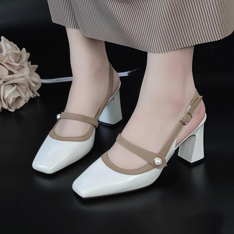 Giày Dép Sandal Nữ Mũi Vuông mix ngọc gót cao 5cm 5P 7cm 7P Xưởng Giày Bánh Bèo SandalMaryJane shoes DéP