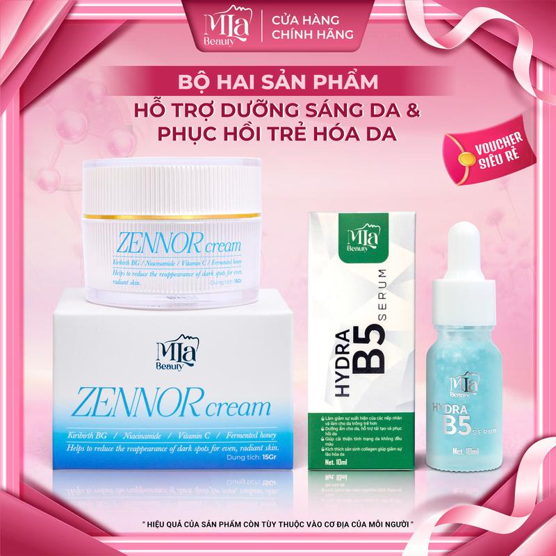  Combo 2 Sản Phẩm Dưỡng Sáng Da ZENNOR CREAM và Phục Hồi Trẻ Hóa Da SERUM HYDRA B5 - Hỗ Trợ Dướng Sáng Da - Mờ Nám Tàn Nhang Mỏng Yếu - Thành Phần Niacinamide  MLa Beauty  