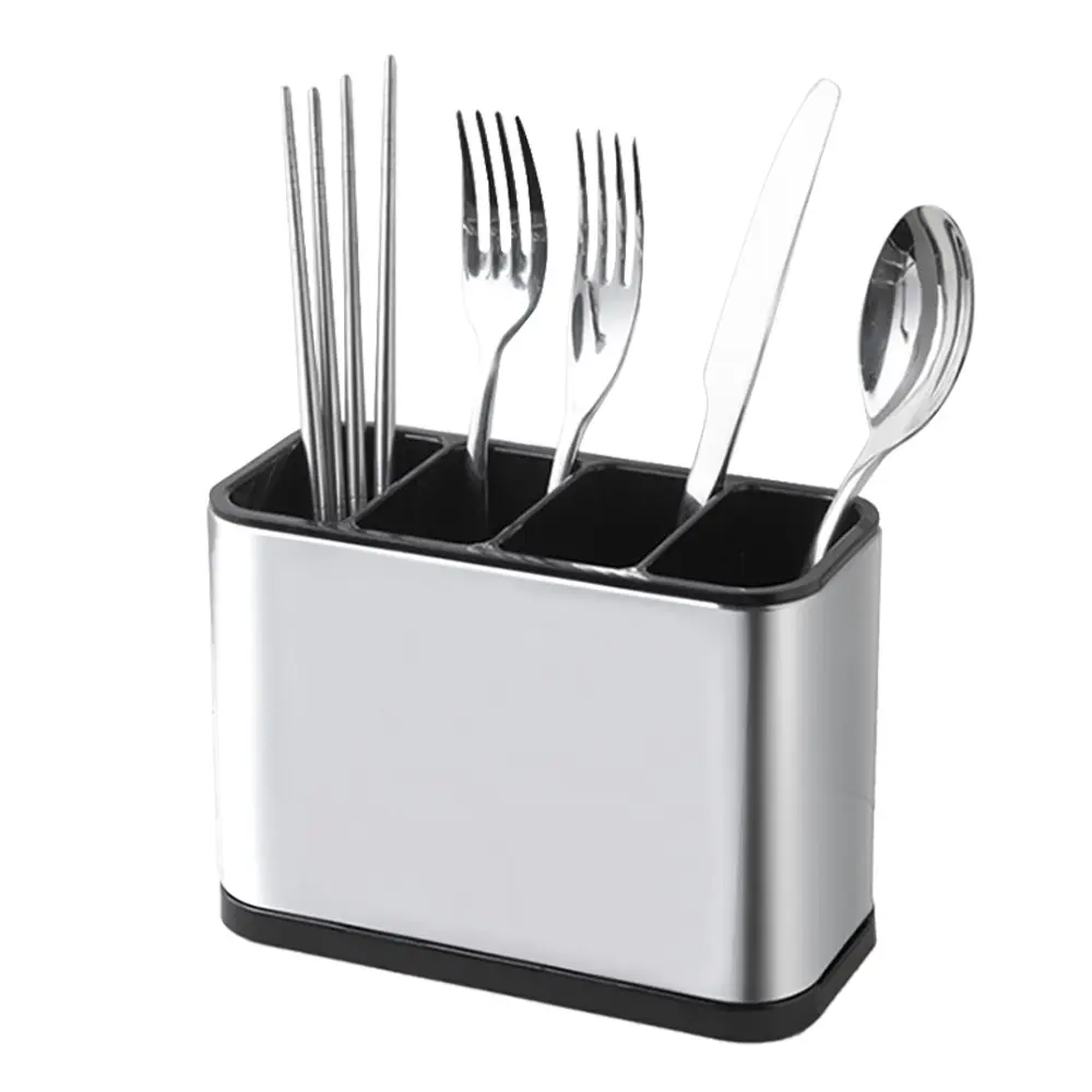 nilezs Stainless Steel Utensil Holder, 4 Compartment Cutlery Organizer with Drainer