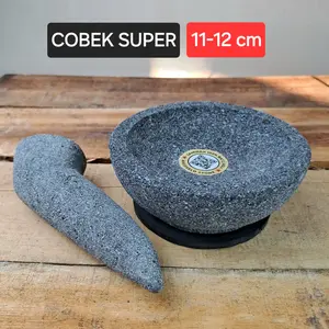 COBEK SUPER UKURAN MINI 11 - 12 cm - Asli Muntilan Magelang | cobek + ulekan + alas anti slip