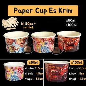 [ISI 50+SENDOK] Paper cup eskrim cup eskrim 2 oz cup eskrim es krim mini 60ml cup es krim motif + sendok
