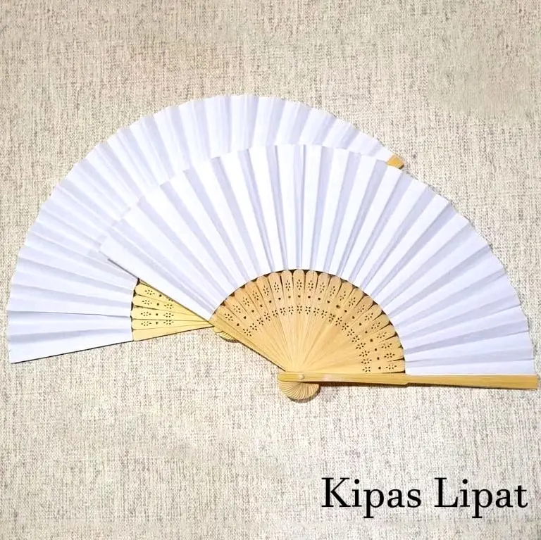 kipas Putih Kayu Dekorasi Lukis Polos 21, 25Cm Kipas Lipat Souvenir Rangka Kayu / Bambu