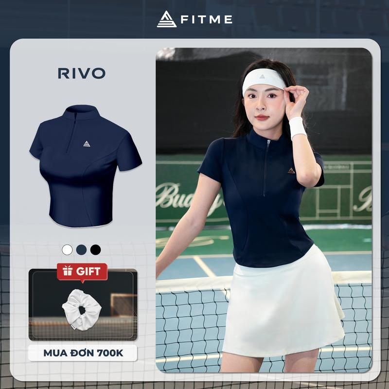 Áo tập gym yoga nữ Fitme halfzip tay ngắn chơi pickleball, tennis chống nắng ôm body tôn dáng AHZN01
