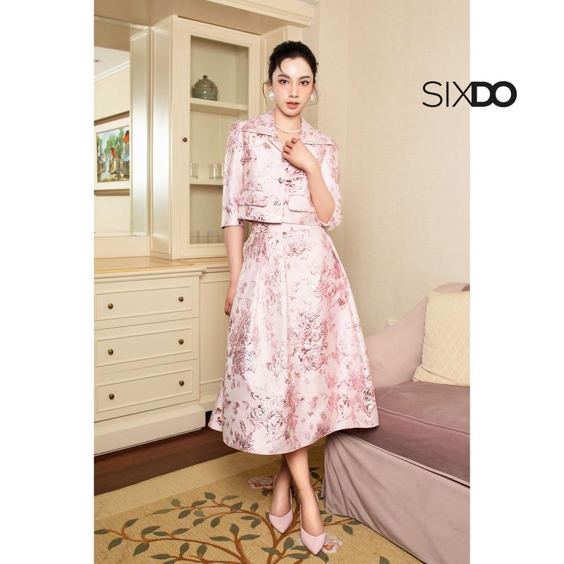 Áo vest gấm hồng dáng lửng SIXDO (Pink Long Sleeves Brocade Vest)