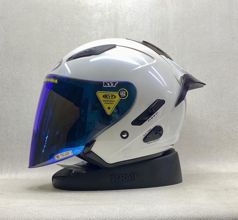 KYT Galaxy Flat R Solid White I Flat Visor Iridium I Spoiler - Helm Half Face Motorcycle 3