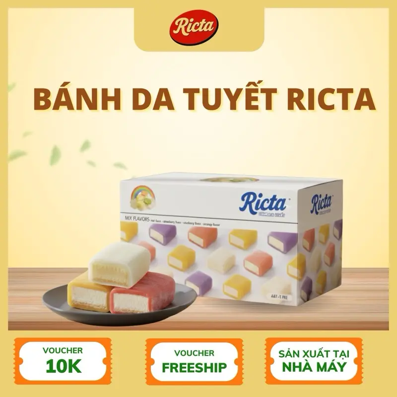 (HN) Thùng bánh mochi da tuyết Ricta, bánh mochi bông lan mix vị hoa quả mềm dẻo dai thơm ngon bổ dưỡng_Nhà máy Ricta