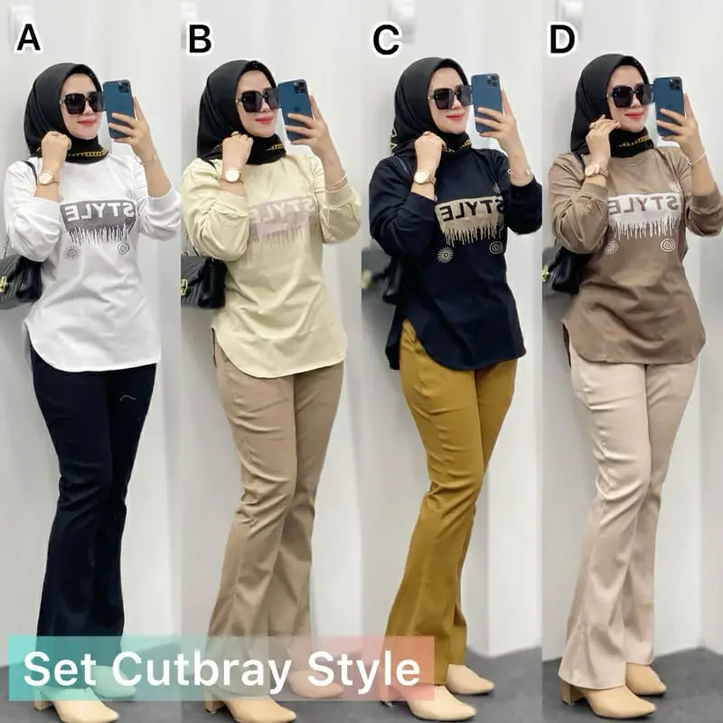 [EKSKLUSIF] Setelan Wanita Celana Chinos Cutbray Atasan Kaos Combed Premium 6
