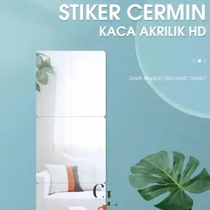 [CLM] STICKER CERMIN 3D STIKER DINDING Kaca Akrilik Sudah Dengan Perekat Wallpaper Mirror Kamar Mandi Oval
