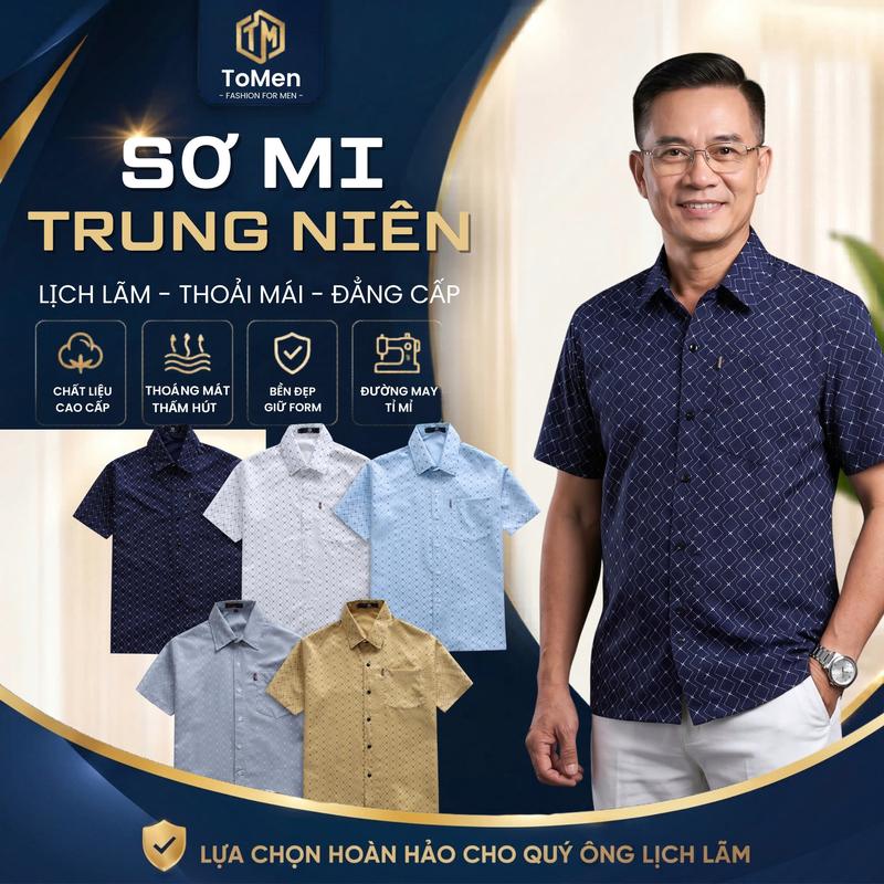 (GỘP 3 MÂU) TOMEN ÁO SM NAM TRUNG NIÊN Họa Tiết HÌNH THOI, CHẤM BI, CHẤM BI Ô VUÔNG,Thoải Mái Cho Người Lớn Tuổi, Phù Hợp Mặc Ở Nhà,Đi Chơi Hay Công Sở