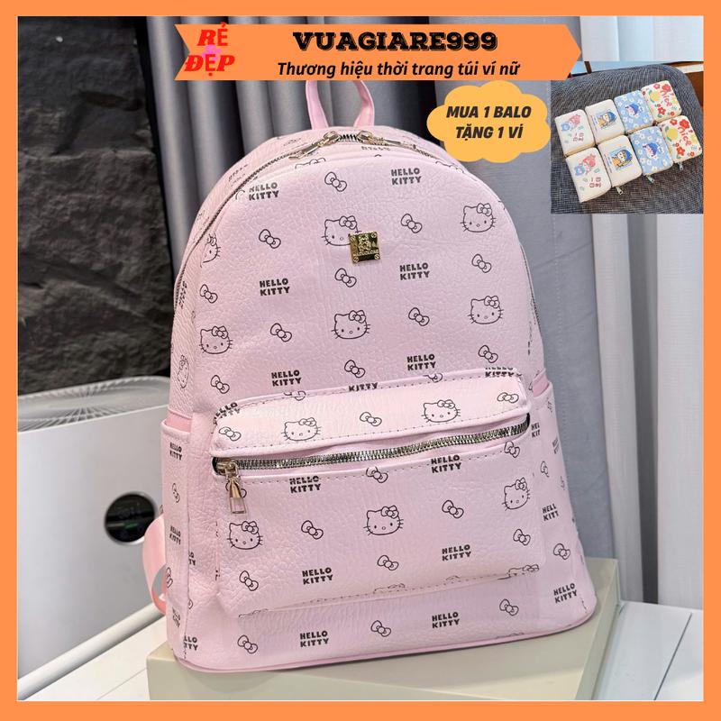 Mua 1 Balo TẶNG 1 Ví - Balo Hello Kitty đi học nam nữ thời trang size 40 vừa A4 laptop chất da đẹp đi chơi du lịch BL58N