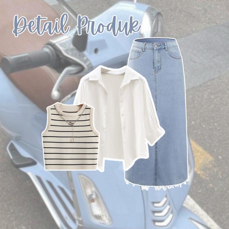 Set AA217 Blue Light Outfit Ideas OOTD Boyish Style Hijab Friendly Outfit Pinterest One Set Korean Baju Cream Batwing Jeans Motif Setelan Panjang Soft Pendek Outer Casual Shakila 1