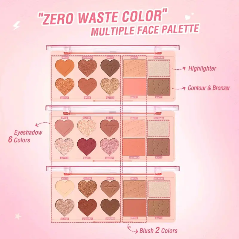 PINKFLASH Oh MyLove 4in1 Multiple Face Palette Eyeshadow, Blush, Highlighter & Contour 3