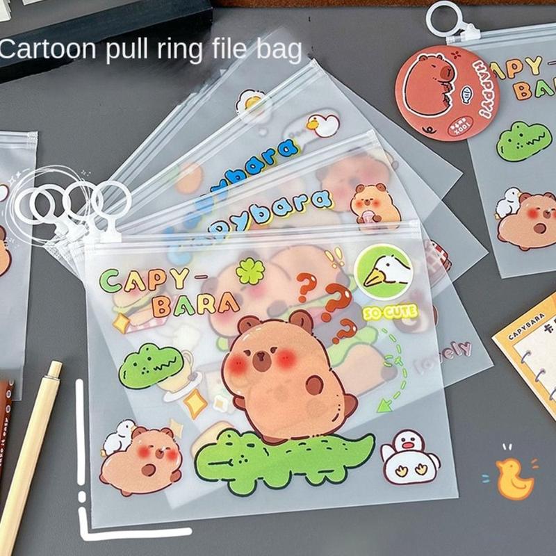 Roblue New PVC Capybara File Bag Cute Cartoon Transparent Test Paper Storage Pouch Light Large Opening School Supplies Student 1