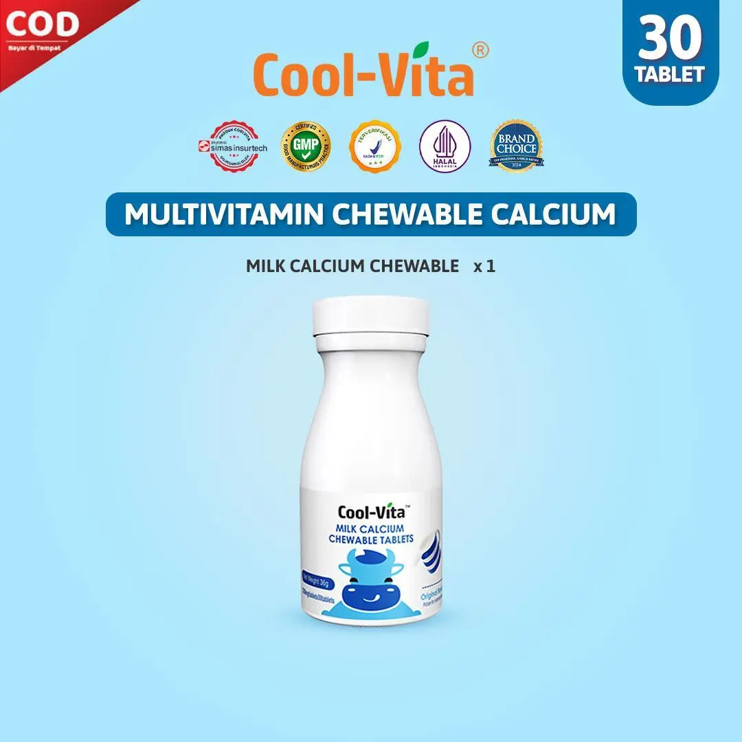 Coolvita 1 Botol Calcium Chewable isi 30 Tablet -Chewable MV Suplemen Makanan 30 Tablet Orange