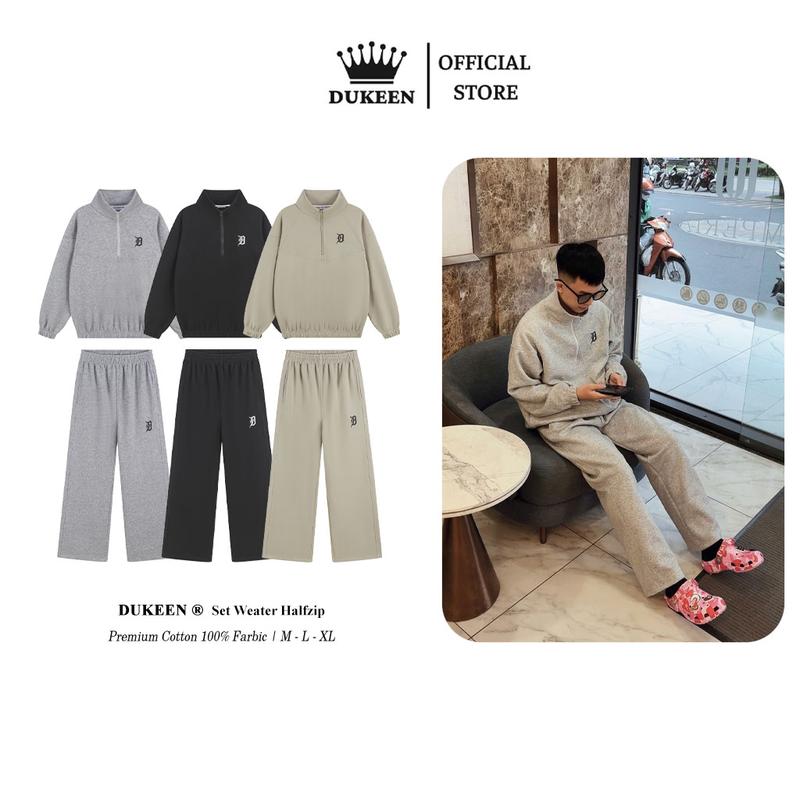 Set Bộ Nỉ Nam Nữ Premium Không Xù Lông Thêu D Áo Halfzip Sweater Sweater DK103