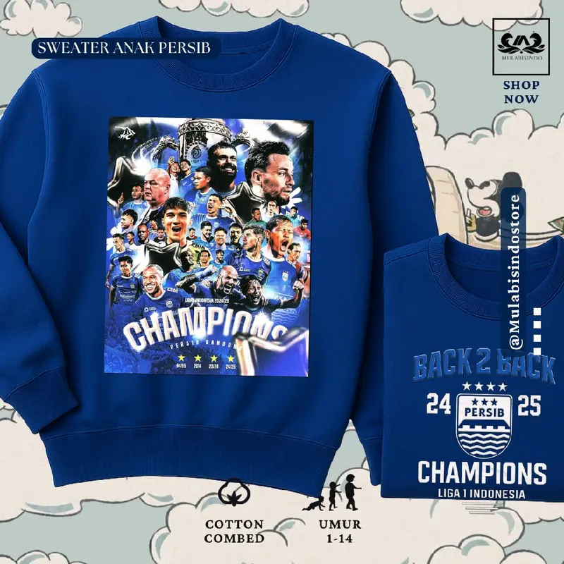 sweater oversize persib juara biru bahan  Fleece Motif Sablon Pria Wanita 5