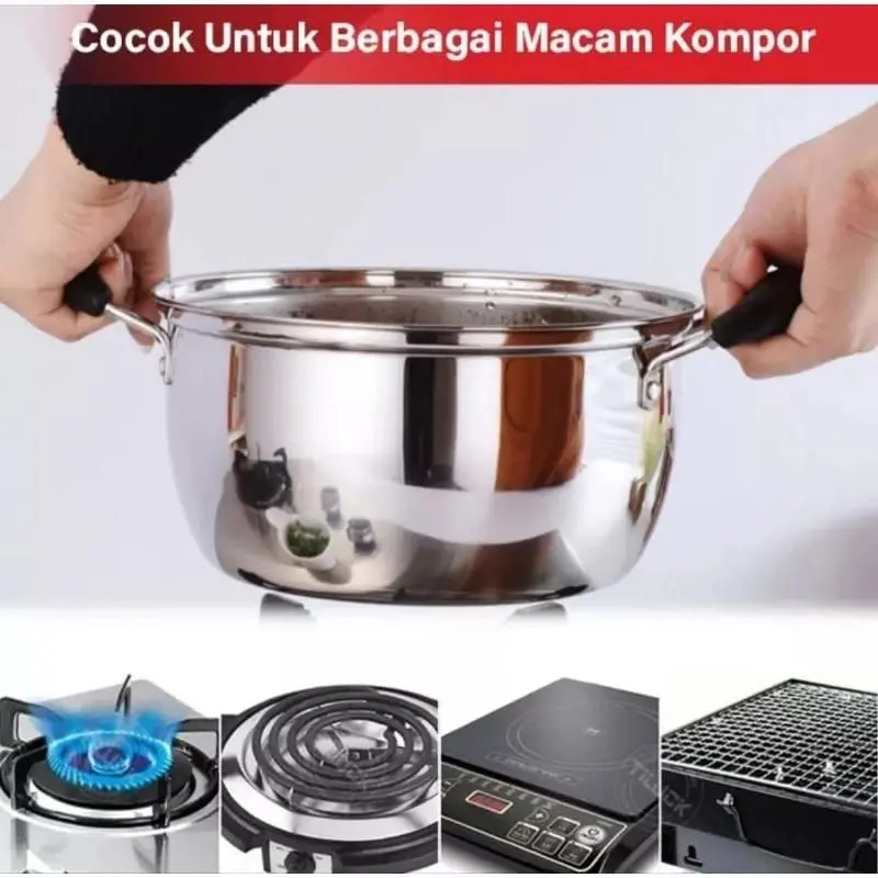 TEXANIA Panci Kuah / Sup Stainless Steel 20 dan 22 cm Dengan Tutup Kaca dan Kuping Anti Panas 6