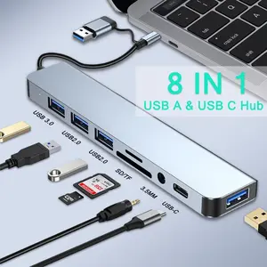 Type C HUB USB HUB USB 3.0 USB 2.0 TF / SD 5 Port Multi Splitter OTG For Aluminum Alloy USB 3.0 Hub for PC - 8 in 2