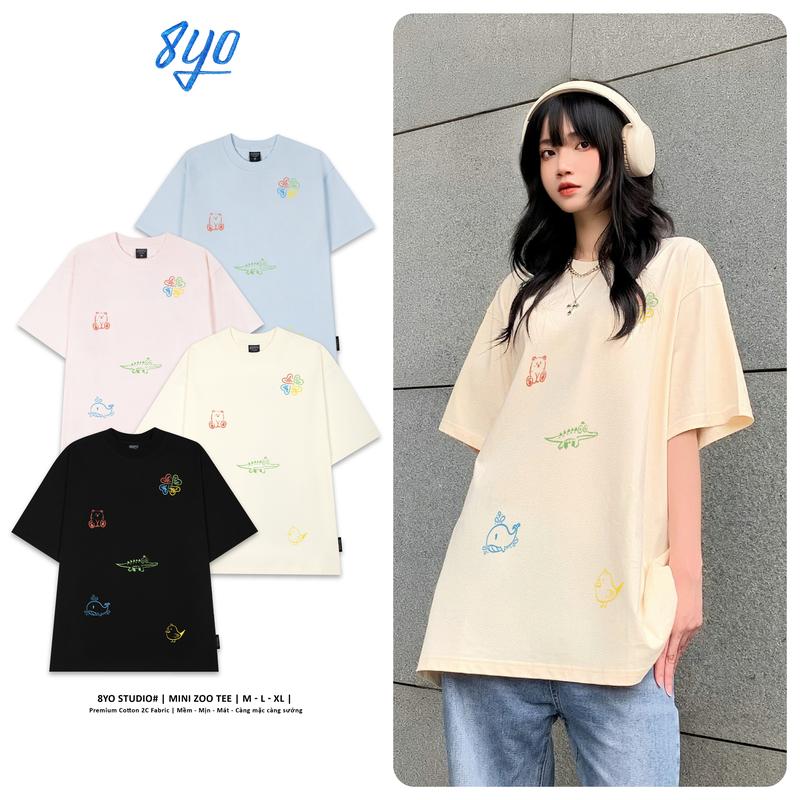 Áo Thun 8YO MINI ZOO Tee Unisex Local Brand Cotton Cổ Tròn Nữ Top Women Kem