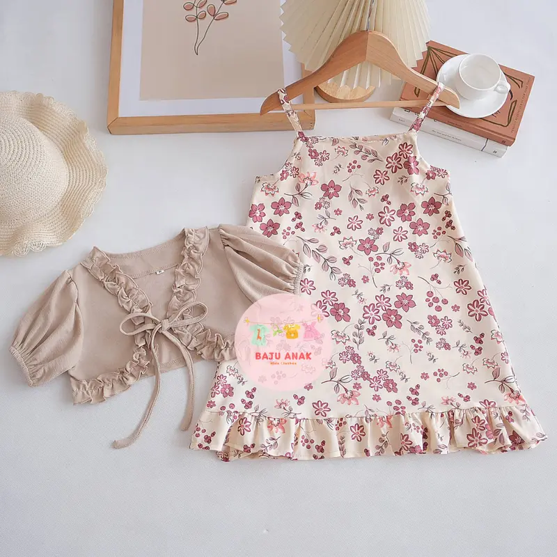 Baju Anak Perempuan - Oneset Anak Yuwari Motif Flora 2 in 1 Terlaris / Fashion Dress Anak Perempuan & Outer Korean Style Terbaru 5