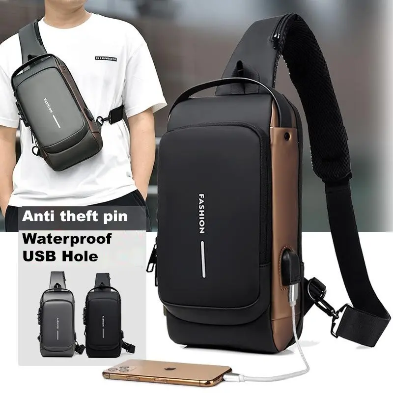 WEIXIER X306Tas Selempang Pria Crossbody Sling Bag Anti Maling Lock USB