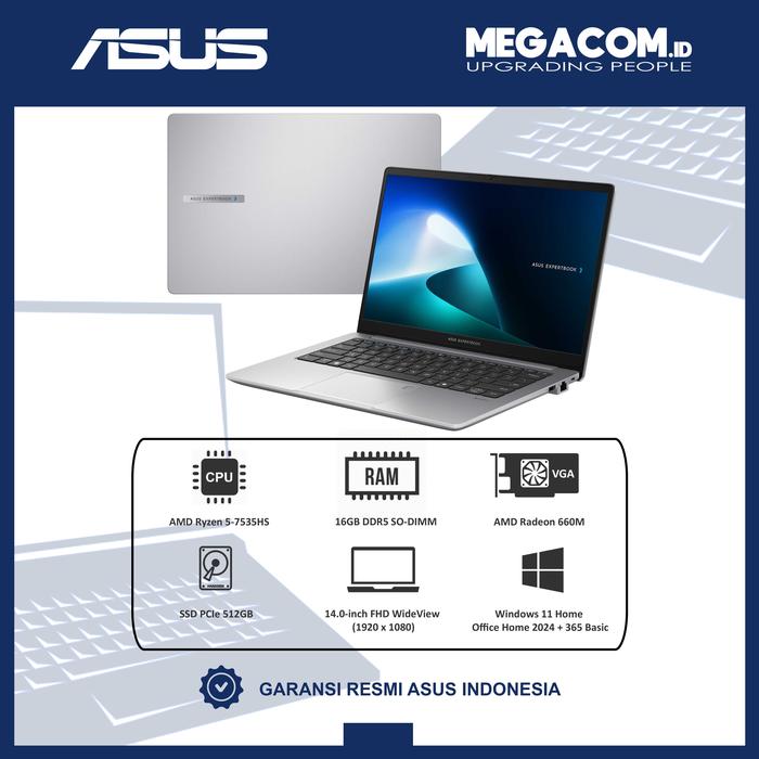 Gambar Asus ExpertBook PM1403CDA-S65150WS [R5-7535HS|RAM 16GB|SSD 512GB|Win11|OHS24+365] dari megacom.id Kota Administrasi Jakarta Pusat Tokopedia