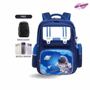 Tas Sekolah Anak Laki Laki TK/Sd Ransel Punggung Astronot Kapasitas Besar Banyak Ruangan dengan Raincover dan Botol Minum Kualitas Standar