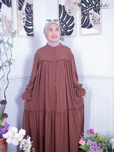 Fidabe Gamis Aleea Rayon Twill Mahogani Desain Elegan Nyaman untuk Penggunaan Sehari-hari Bahan Rayon Twill Warna Mahogani Cocok untuk Berbagai Kesempatan Muslim Formal Wanita Panjang Lebaran Katun Cantik Dress