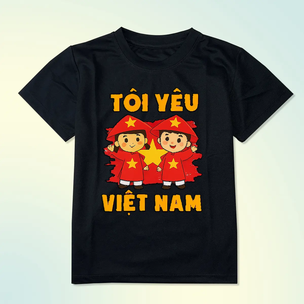 Áo thun trẻ em Áo POLYCOTTON mát mịn In Hình TÔI YÊU VIỆT NAM cho bé trai và bé gái Vải Cotton Baby Tee Women Top Voi Cổ Tròn Heart áo  baby áo  baby áo  len Flower áo  sao  vàng  cho  bé