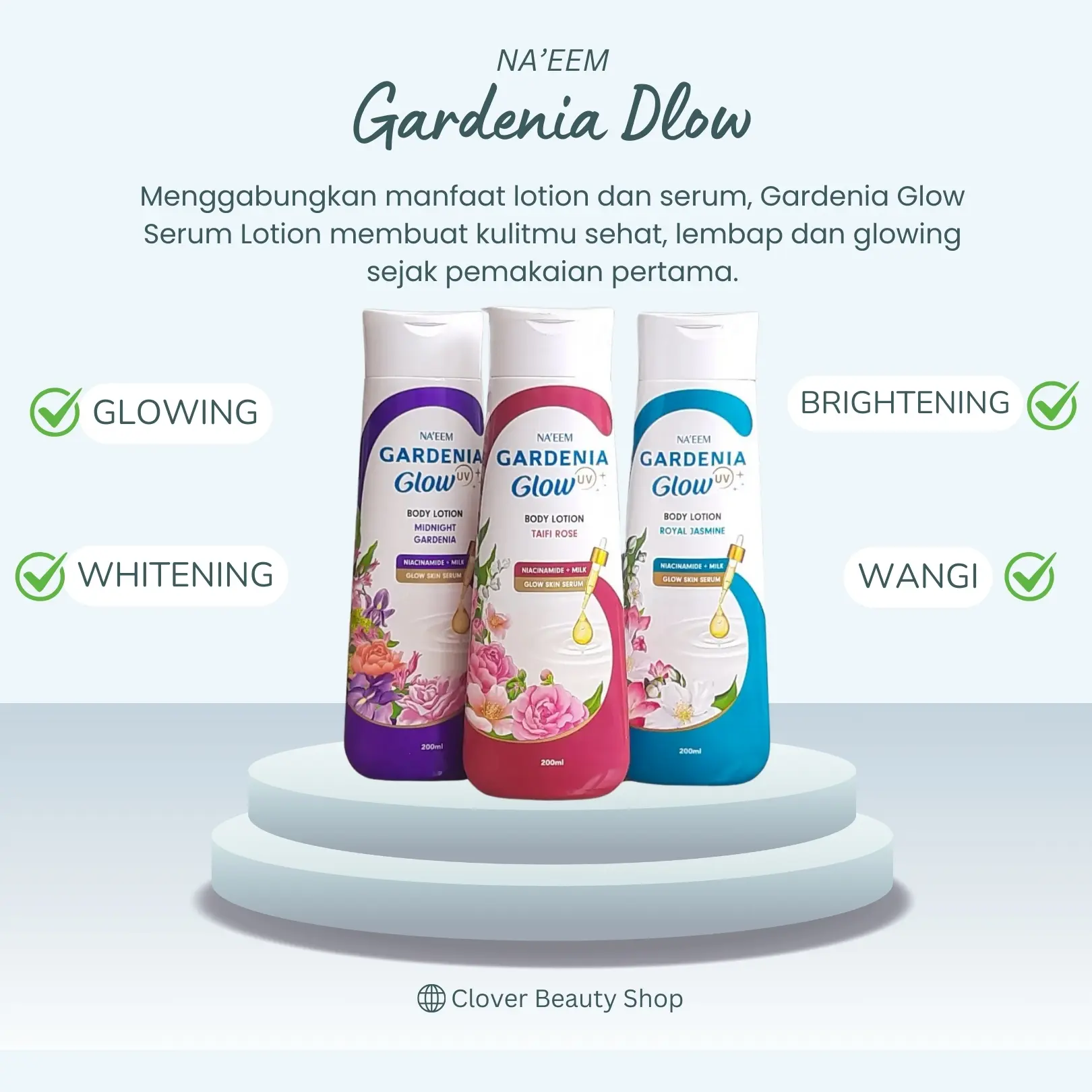 NAEEM BODY LOTION GARDENIA GLOW Royal Jasmine | Taifi Rose | Midnight Gardenia - 200ml Hand Body