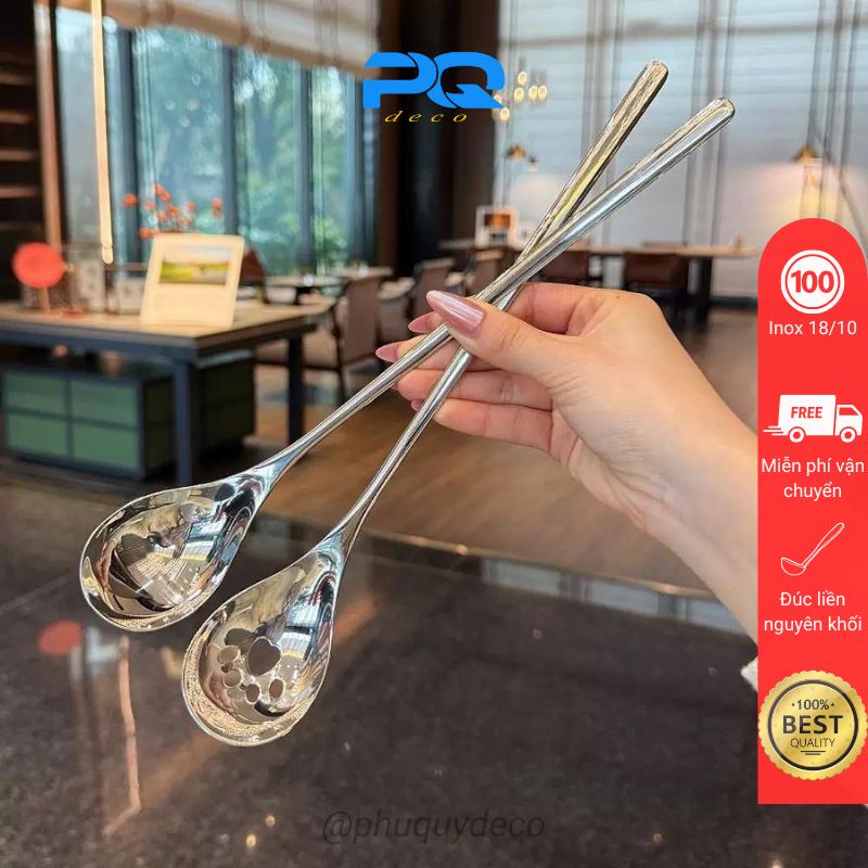 Thìa múc cơm trộn kiểu hàn cán dài muỗng thủng chân mèo inox 18 10 Gb421