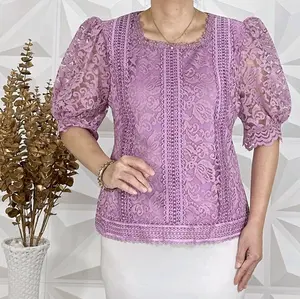 Atasan brukat semiprancis tangan karet mewah dan cantik