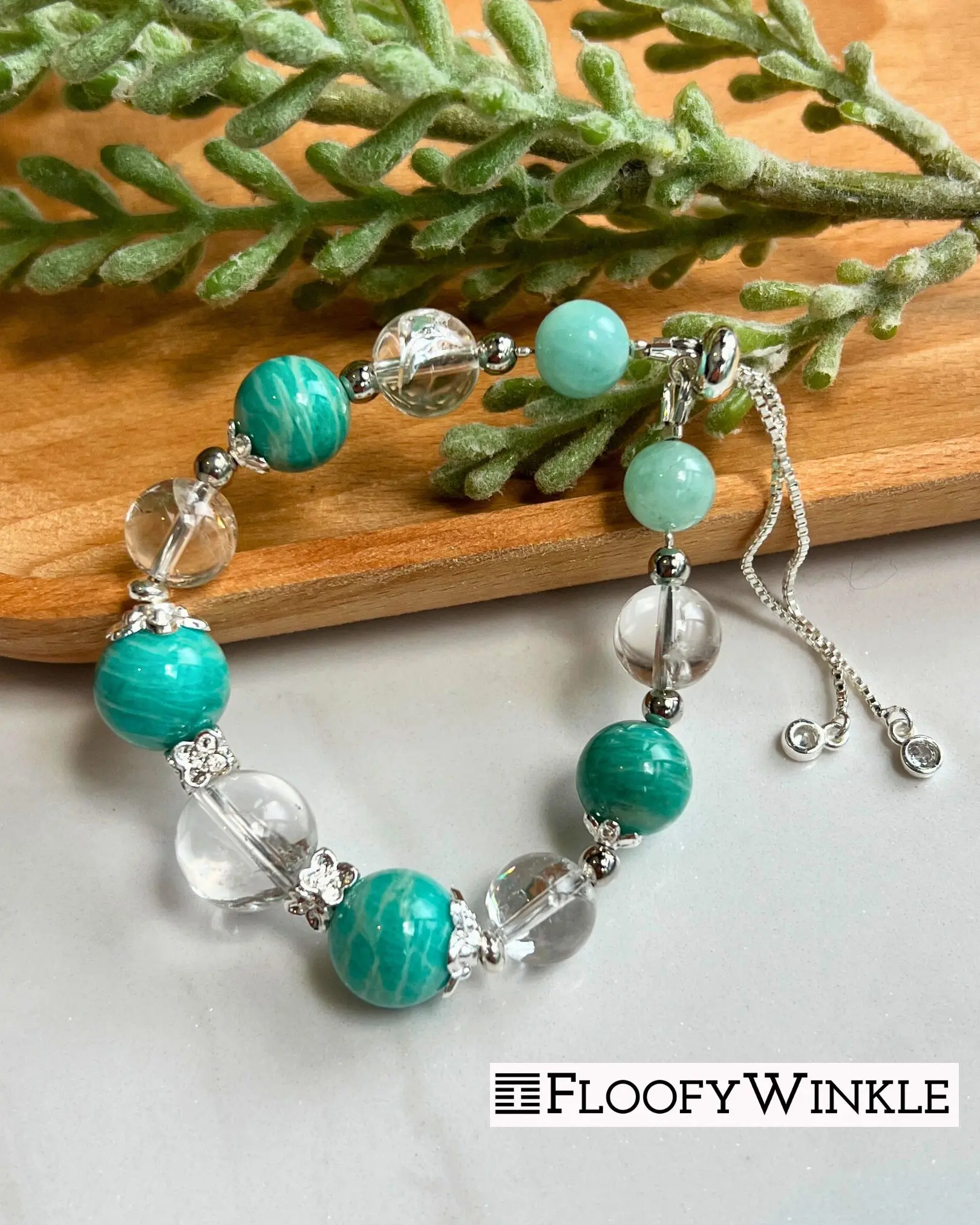 Hannah Himalayan Quartz, Amazonite and Morganite Crystal Bracelet in Push Pull Style