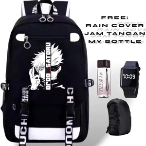 ￼Cemara bags-Tas Ransel Anak Sekolah Tas GojoSatoru2 Hitam Tas Anak Laki Perempuan Keren SD SMP SMA Anime Terbaru