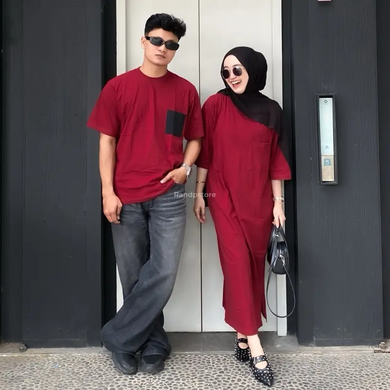 Baju Couple Pasangan T-Shirt Pocket | Bisa Beli SATUAN Basic Combed Oversize Dress Lembut Kaos Tee Tunik Tangan Katun Polos Kain Atasan 7
