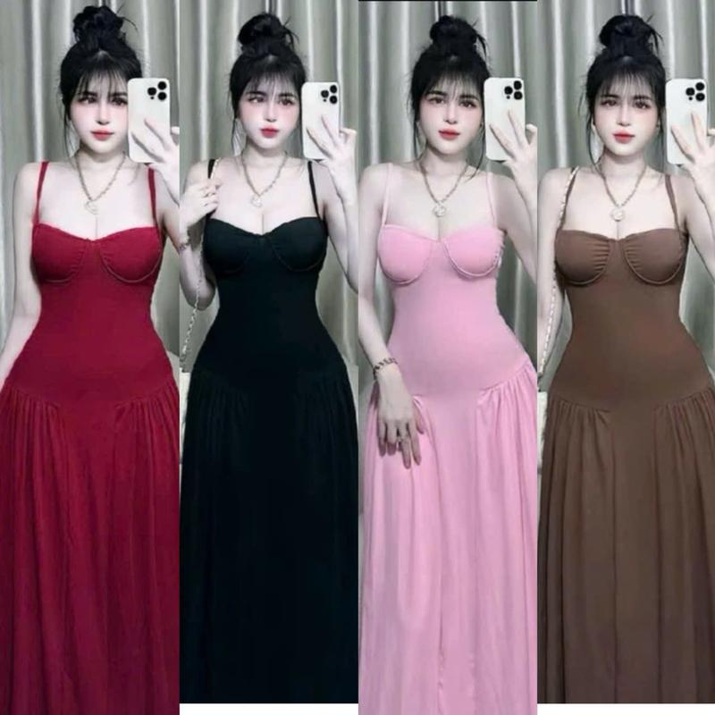 SM- Đầm body maxi hai dây dáng xòe có mút đi chơi đi biển - chất thun gân lạnh 711 Váy boby váy body nữ tôn dáng váy xinh váy đi tiệc váy đi biển