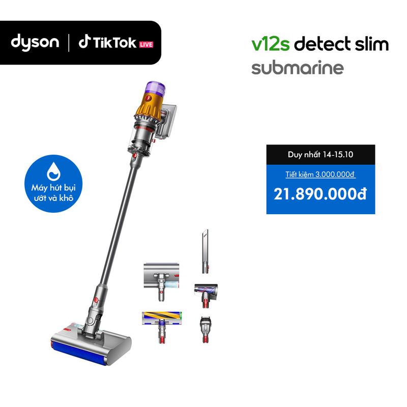 [21H30 15.10: DYSON LIVESTREAM] Máy Hút Bụi Lau Nhà Không Dây Dyson V12s Detect Slim Submarine (Xám/Vàng) | Làm Sạch Hiệu Quả