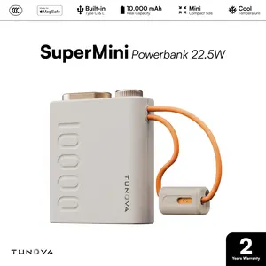 TUNOVA SuperMini Powerbank 22,5W 10000mAh Fast Charging Dual Cable Built-in Lanyard Desain Ringkas Mudah Dibawa Cocok untuk Smartphone TWS Smartwatch dan Gadget Kompatibel