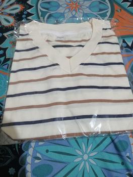Product Review of V-NECK CROP STRIPE KERUT- Top tee Garis salur Kaos Atasan basic Katun Leher V Wanita Cotton Combed 30s Premium Lerist T-Shirt Polos Baju Pendek from W**a 1