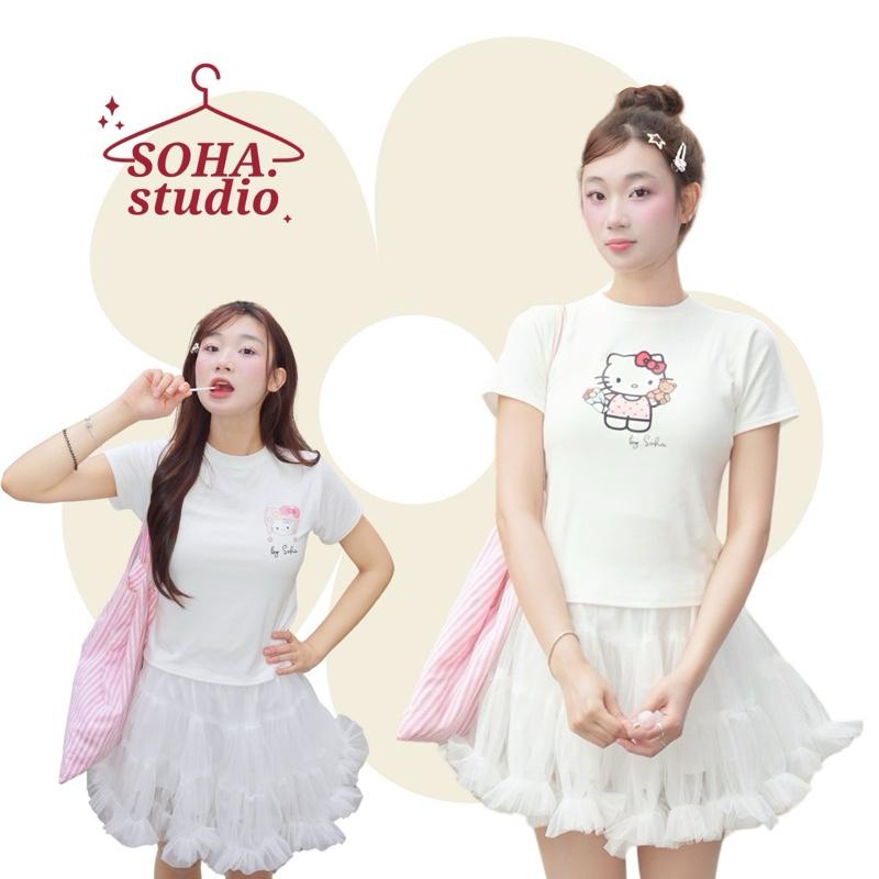 [BST BABY TEE HÈ] Áo baby tee nữ hello kitty thun cotton dễ thương hot trend mùa hè, Áo phông baby tee ôm tay ngắn -SOHA