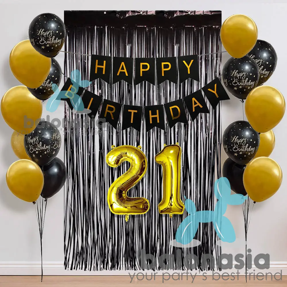 BALONASIA PAKET SET DEKORASI ULANG TAHUN/ HAPPY BIRTHDAY Gold Latex