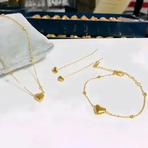 Set Perhiasan Titanium Kalung Gelang Anting Motif Love Mewah Korean Style - Brand Name