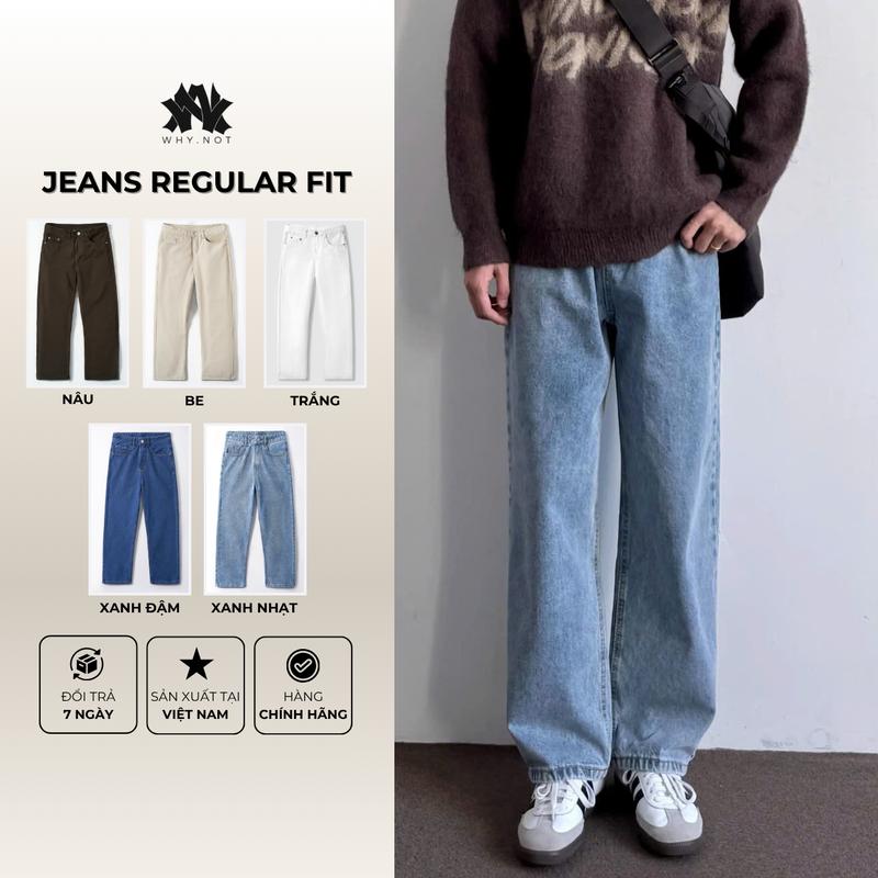 [WHY.NOT] QUẦN JEAN NAM FORM BAGGY MÀU XANH, QUẦN JEAN NAM SUÔNG TRƠN TRẮNG, ĐEN, NÂU, BE, XANH, QUẦN BÒ NAM CẠP CAO, Size S-7XL, CHÍNH HÃNG, MADE IN VIỆT NAM