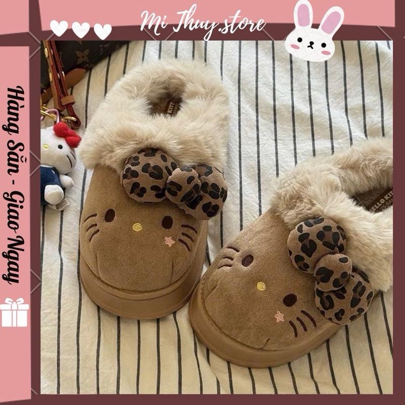 Hàng Loại 1 Mi Thuy Store Dép sục bông nữ hot trendy mũi tròn kitty nơ to SỤC BÔNG KITTY NƠ BEO