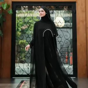 Azfasu Fashion Luna Abaya Maxi Dress Wanita Muslimah Bahan Ceruty Babydoll Mix Payet Mutiara Mewah Elegant Kekinian