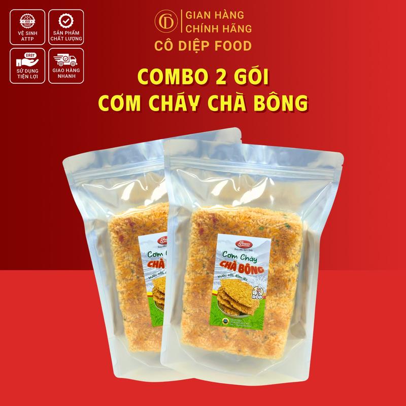Combo 2 Gói Cơm Cháy Chà Bông - Gạo ST25 Loại 1 Miếng vuông - Giòn Thơm Ngon - Đồ Ăn Vặt - Cô Diệp Food